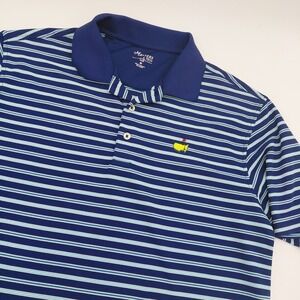 Masters Tech Mens M Short Sleeve Polo Shirt Blue Striped Sport Golf Activewear